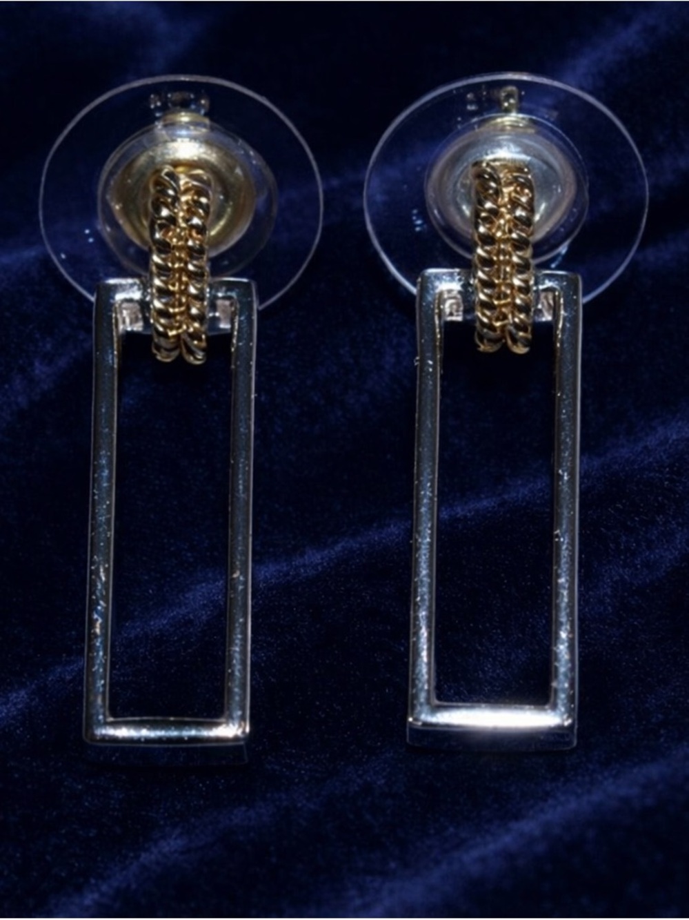 Gold and Silver Rectangular Drop Earrings - Women Jewelry